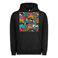 Pigment Black western school bus seamless pattern Urban Hoodie - BundleAndBundleShop