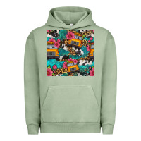 Pigment Oil Green western school bus seamless pattern Urban Hoodie - BundleAndBundleShop