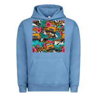 Pigment Pebble Blue western school bus seamless pattern Urban Hoodie - BundleAndBundleShop