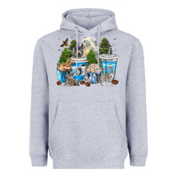 Heather Grey Wolf coffee cups Heavyweight Hoodie - texasbilliewilder