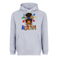 Heather Grey Autism Awareness afro messy bu Heavyweight Hoodie - texasbilliewilder
