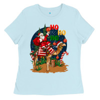 Baby Blue Christmas  camel with Santa Ladies Tee - BarkalooDesign