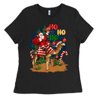 Black Christmas  camel with Santa Ladies Tee - BarkalooDesign