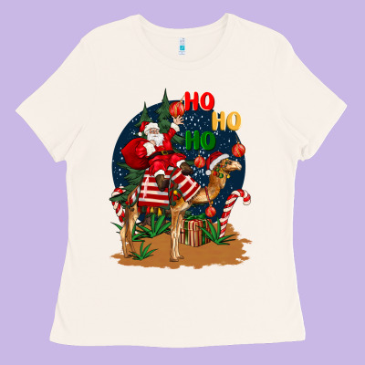 Christmas  Camel With Santa Ladies Tee Designed By Barkaloodesign