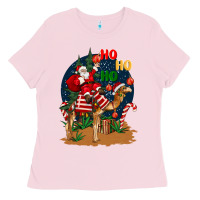 Bubblegum Pink Christmas  camel with Santa Ladies Tee - BarkalooDesign