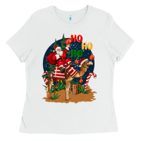 White Christmas  camel with Santa Ladies Tee - BarkalooDesign