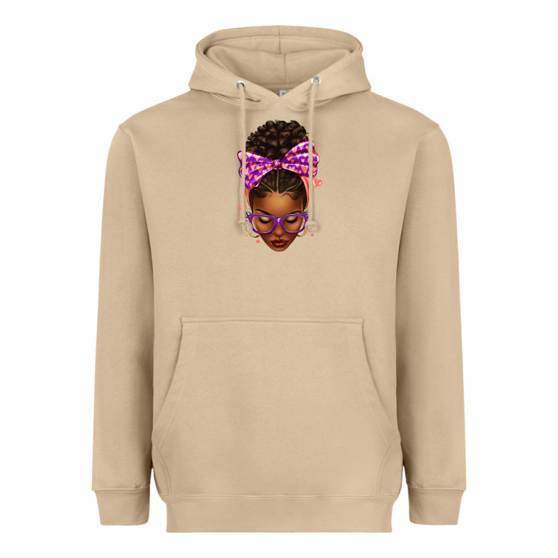 Sorority Colors Purple Carol Afro Messy Bun Woman Heavyweight Hoodie by texasbilliewilder | Teevron