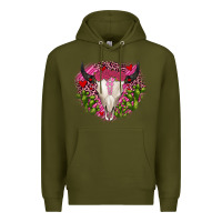 Army Green bull skull cactus valentines Premium Hoodie - JahusDesignShop