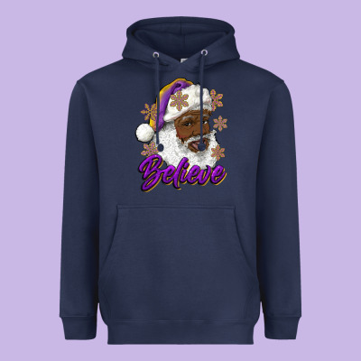 Heavyweight Hoodie believe purple and gold african american santa