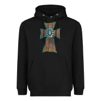 Black Wood Turquoise Gemstone Cross Heavyweight Hoodie - RanaPortraitStore