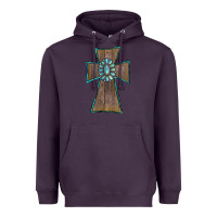 Plum Wood Turquoise Gemstone Cross Heavyweight Hoodie - RanaPortraitStore