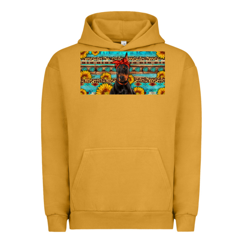 Doberman With Sunflowers License Plate Urban Hoodie by Artiststas | Teevron