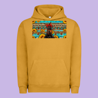 Doberman With Sunflowers License Plate Urban Hoodie Designed By Artiststas
