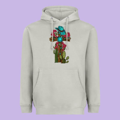 Heavyweight Hoodie Gemstone Cross With Cactus