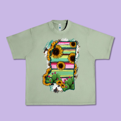 Mississippi Map Sunflower Cactus Serape Urban Heavy Tee Designed By Ranaportraitstore