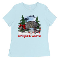 Baby Blue greetings of the season y'all with armadillo Ladies Tee - BarkalooDesign
