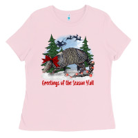 Bubblegum Pink greetings of the season y'all with armadillo Ladies Tee - BarkalooDesign