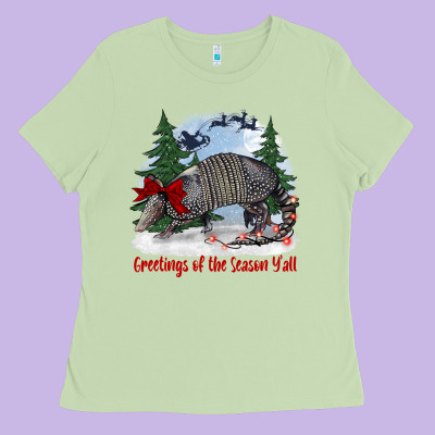 Greetings Of The Season Y'all With Armadillo Ladies Tee Designed By Barkaloodesign