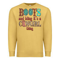 Antique Gold boots and bling its a cowgirl thing Premium Sweatshirt - texasbilliewilder