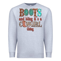 Heather Grey boots and bling its a cowgirl thing Premium Sweatshirt - texasbilliewilder