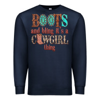Navy boots and bling its a cowgirl thing Premium Sweatshirt - texasbilliewilder