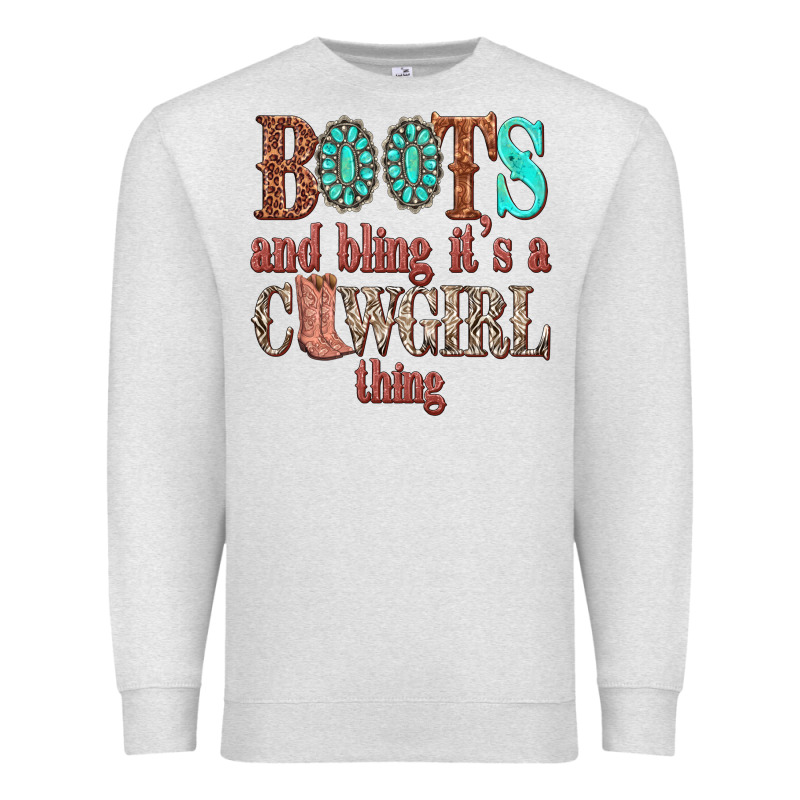 Boots And Bling Its A Cowgirl Thing Premium Sweatshirt by texasbilliewilder | Teevron