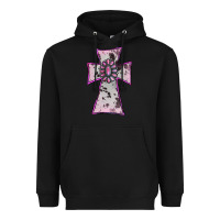 Black Cowhide Pink Gemstone Cross Heavyweight Hoodie - RanaPortraitStore