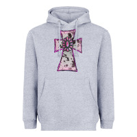 Heather Grey Cowhide Pink Gemstone Cross Heavyweight Hoodie - RanaPortraitStore