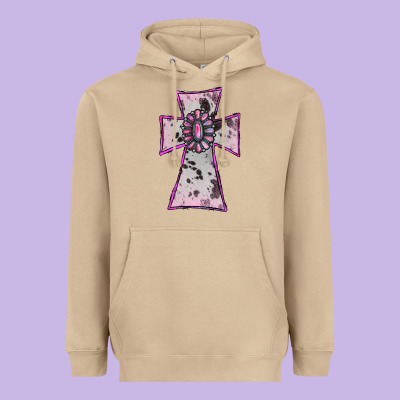Heavyweight Hoodie Cowhide Pink Gemstone Cross