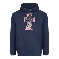 Navy Cowhide Pink Gemstone Cross Heavyweight Hoodie - RanaPortraitStore