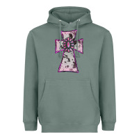 Sage Cowhide Pink Gemstone Cross Heavyweight Hoodie - RanaPortraitStore