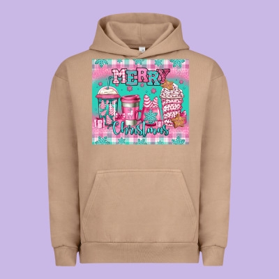 Merry Christmas Pink Coffee Urban Hoodie Designed By Jasminsmagicworld