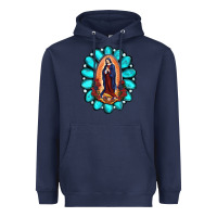 Navy Gemstone Lady Of Guadalupe Heavyweight Hoodie - RanaPortraitStore