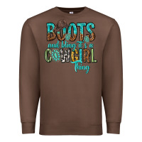 Chestnut boots and bling its a cowgirl thing Premium Sweatshirt - texasbilliewilder