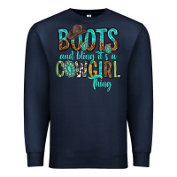 Navy boots and bling its a cowgirl thing Premium Sweatshirt - texasbilliewilder