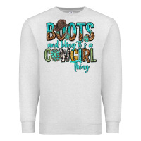 Oatmeal Heather boots and bling its a cowgirl thing Premium Sweatshirt - texasbilliewilder