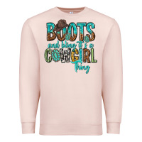 Pale Pink boots and bling its a cowgirl thing Premium Sweatshirt - texasbilliewilder