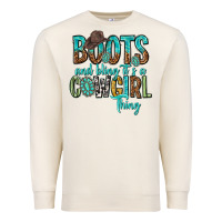 Sandshell boots and bling its a cowgirl thing Premium Sweatshirt - texasbilliewilder