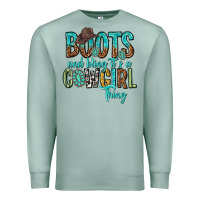 Seafoam boots and bling its a cowgirl thing Premium Sweatshirt - texasbilliewilder