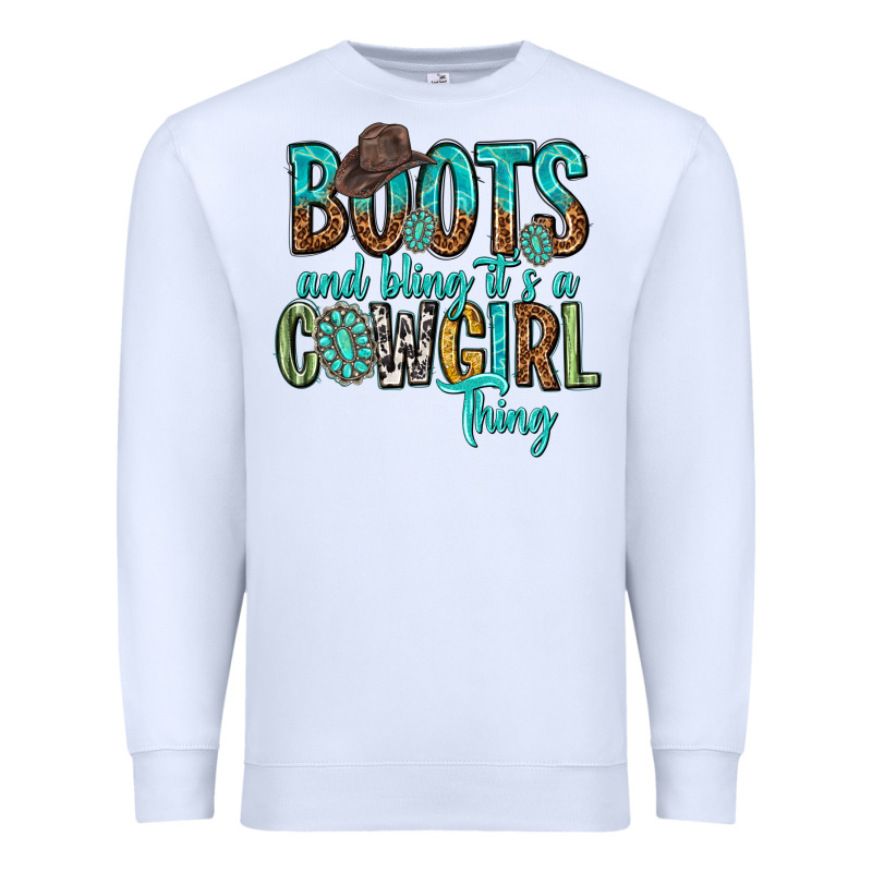 Boots And Bling Its A Cowgirl Thing Premium Sweatshirt by texasbilliewilder | Teevron
