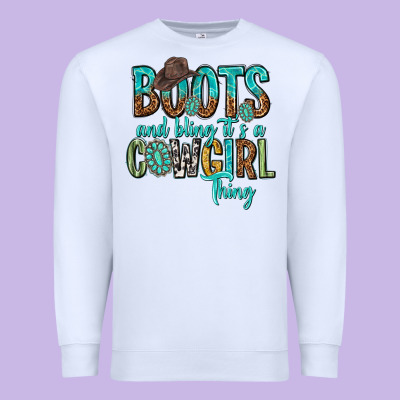 Boots And Bling Its A Cowgirl Thing Premium Sweatshirt Designed By Texasbilliewilder