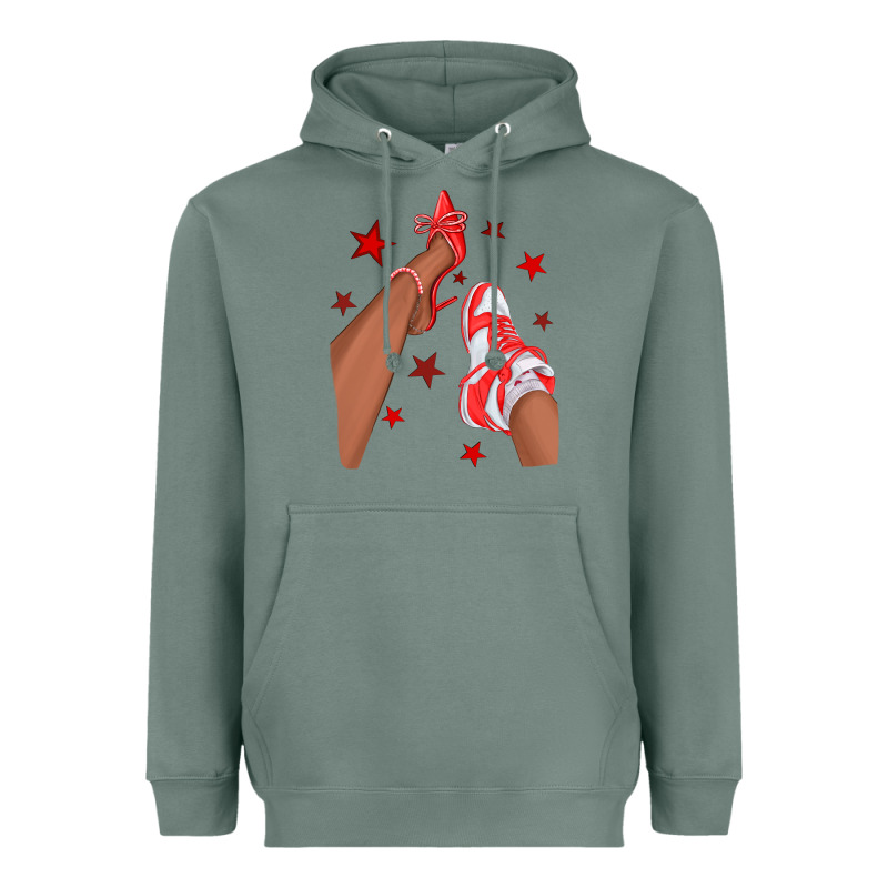 Bright Red Afro Girl Sneakers And Heels Heavyweight Hoodie by texasbilliewilder | Teevron