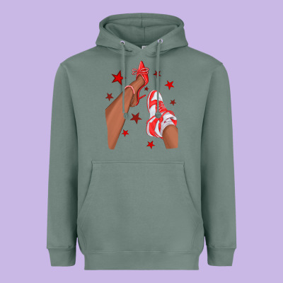 Bright Red Afro Girl Sneakers And Heels Heavyweight Hoodie Designed By Texasbilliewilder