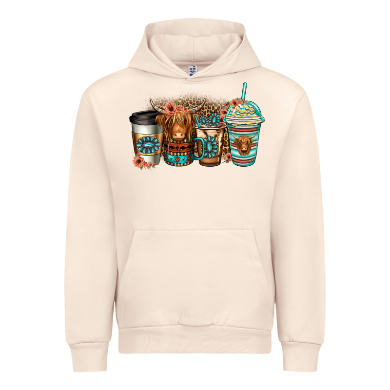 Serape Floral Longhaired Cow Coffee Cups Urban Hoodie by Jasminsmagicworld | Teevron