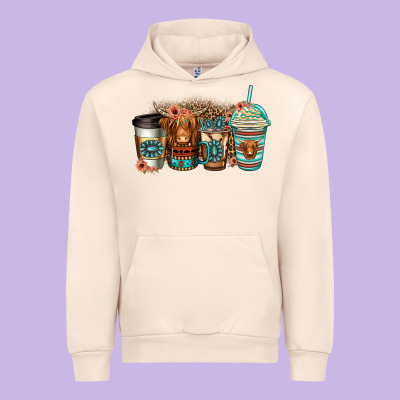 Serape Floral Longhaired Cow Coffee Cups Urban Hoodie Designed By Jasminsmagicworld