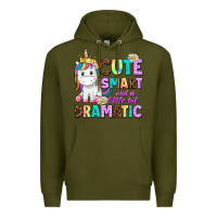 Army Green cute smart and a little bit dramatic unicorn Premium Hoodie - AdoDesignShop