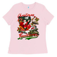 Bubblegum Pink louisiana christmas with santa Ladies Tee - BarkalooDesign