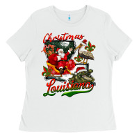 White louisiana christmas with santa Ladies Tee - BarkalooDesign