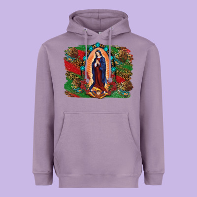 Heavyweight Hoodie Mexican Flag Lady Of Guadalupe Distressed Backgrou