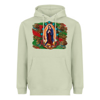 Matcha Mexican Flag Lady Of Guadalupe Distressed Backgrou Heavyweight Hoodie - RanaPortraitStore